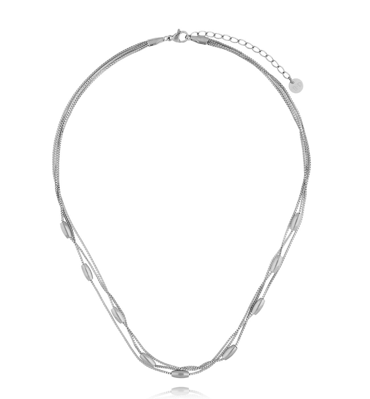 Naszyjnik potrójny z owalnymi elementami srebrny NSY0659