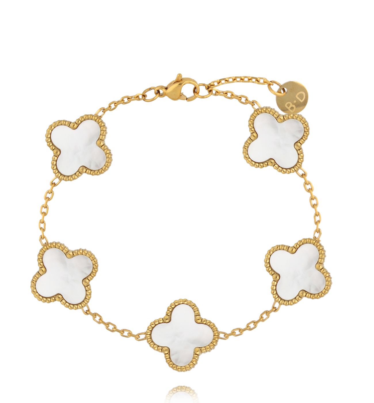 Bransoletka z białymi koniczynkami BSY0529 - By Dziubeka