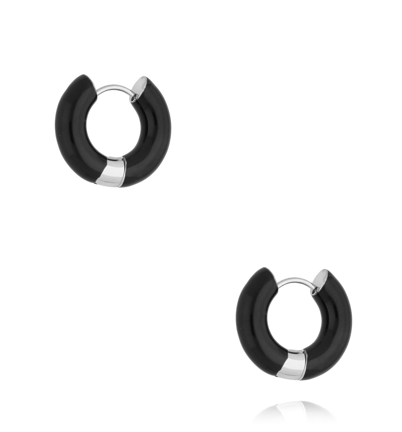 Kolczyki czarne koła srebrne - By Dziubeka