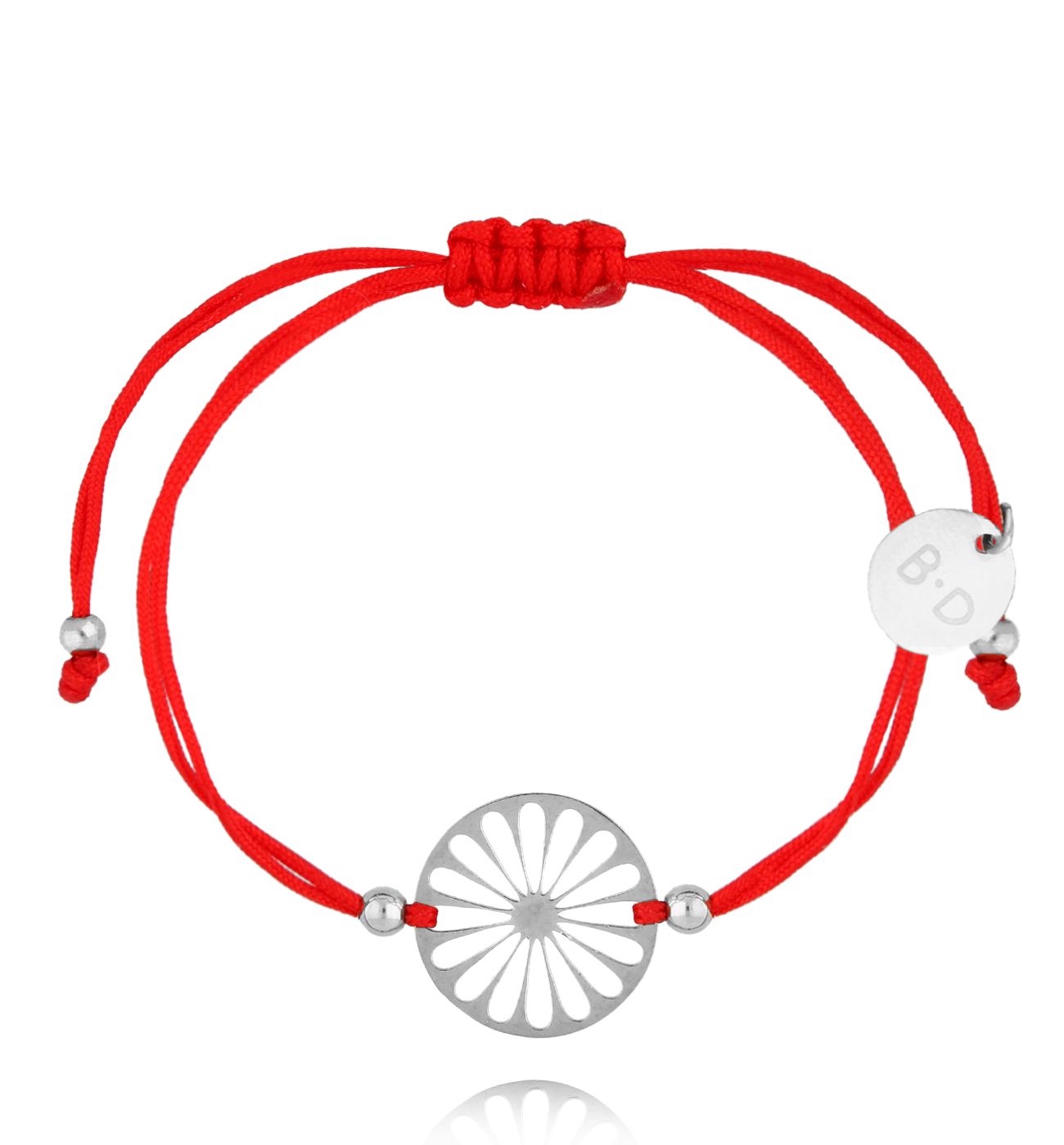 Bransoletka czerwona ze srebrną rozetką Flower BGL0879 - By Dziubeka