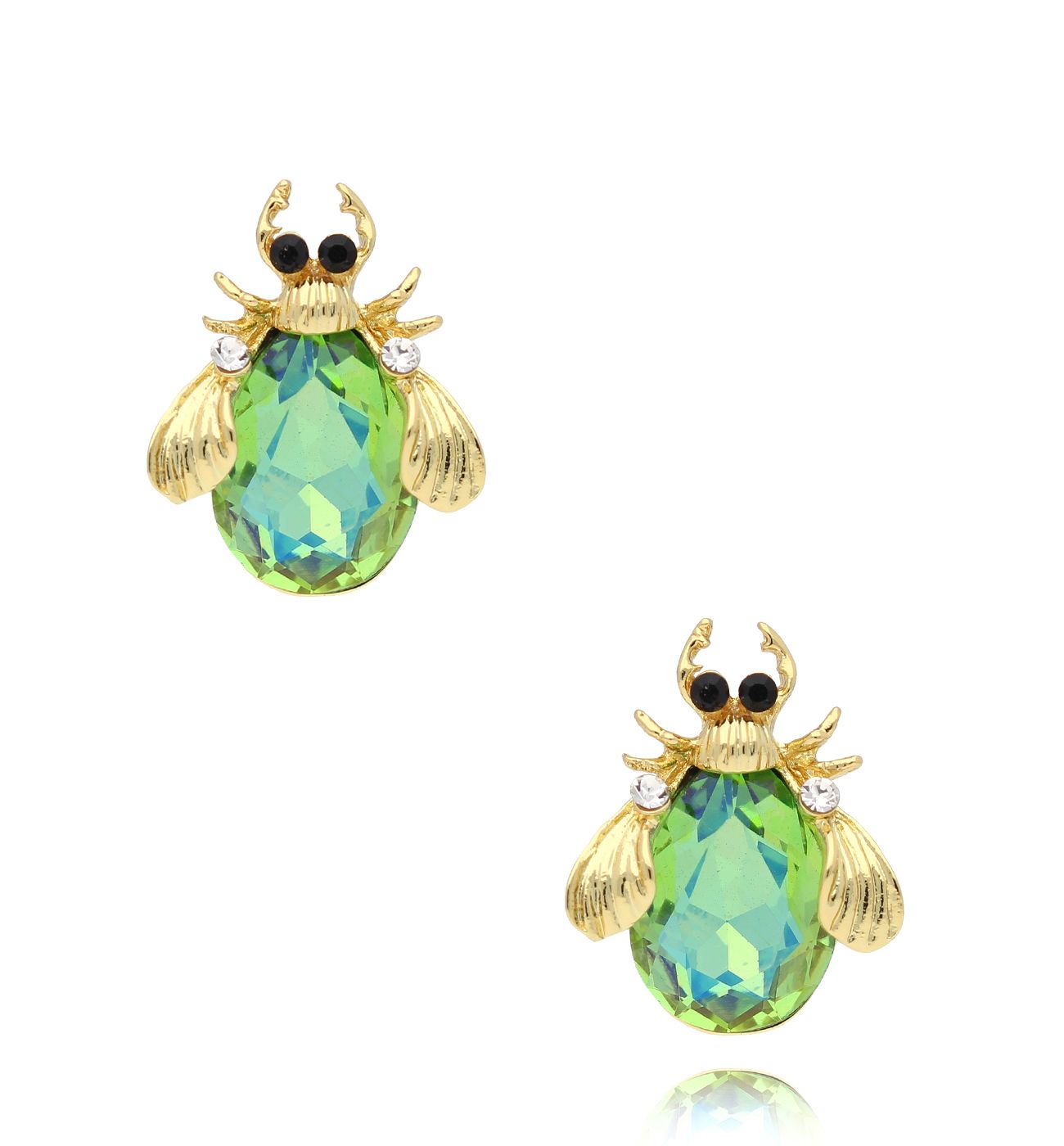 Kolczyki złote z zielonymi owadami Midnight 1 - By Dziubeka