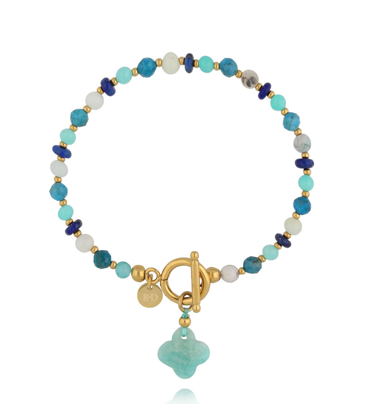 Bransoletka z niebieskimi i białymi kamieniami oraz zawieszką koniczyna BSC2365