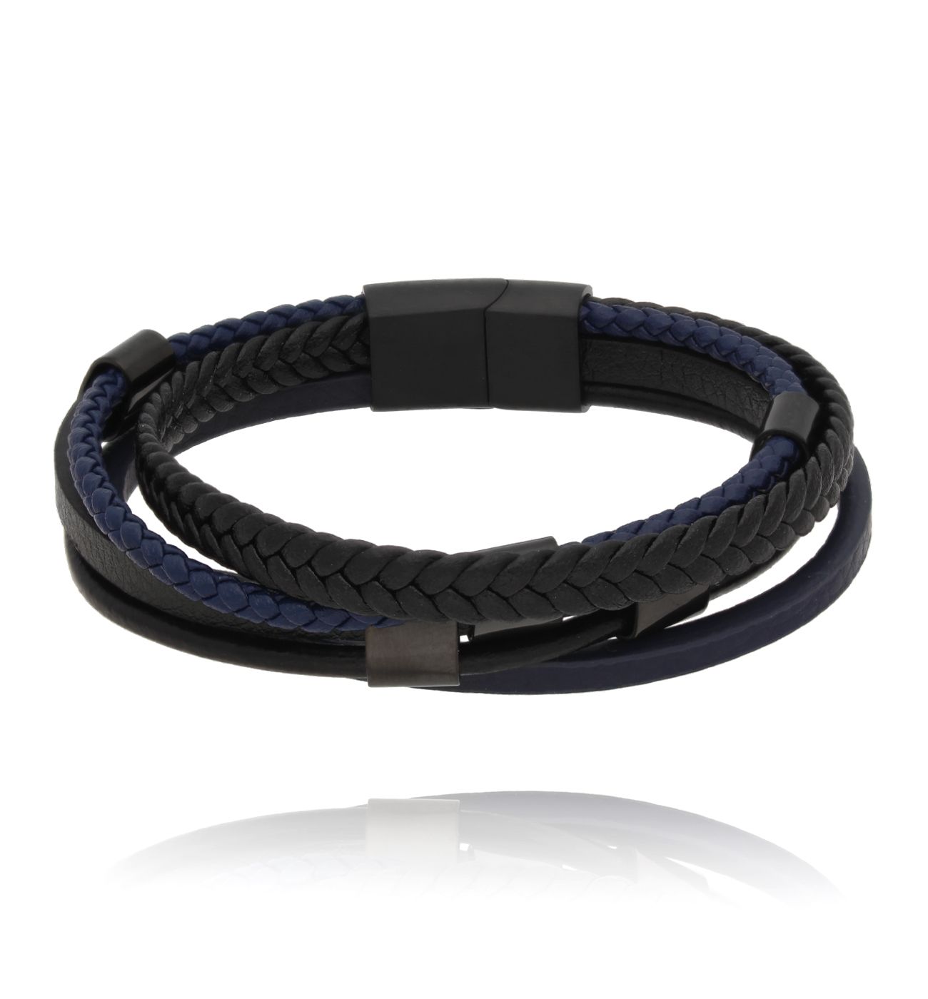 Bransoletka męska skórzana czarno granatowa BMITC0847