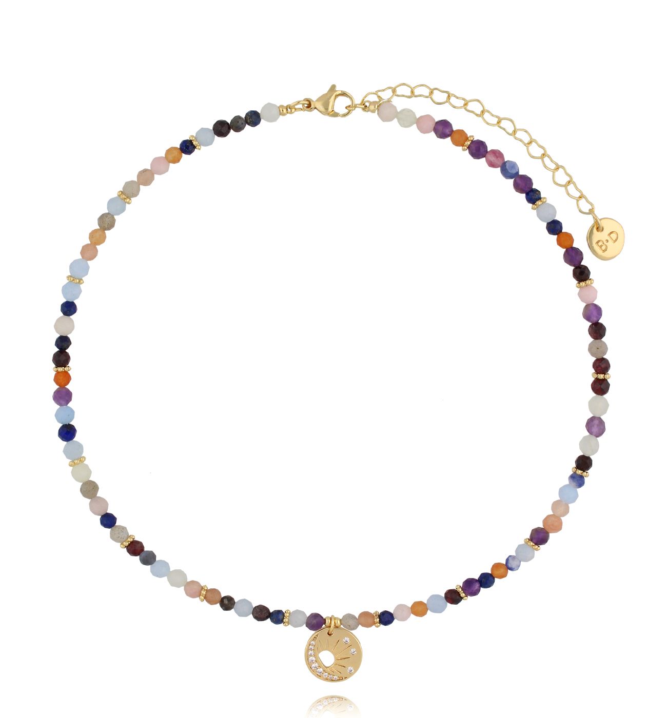 Naszyjnik kolorowy ze złotą zawieszką - By Dziubeka