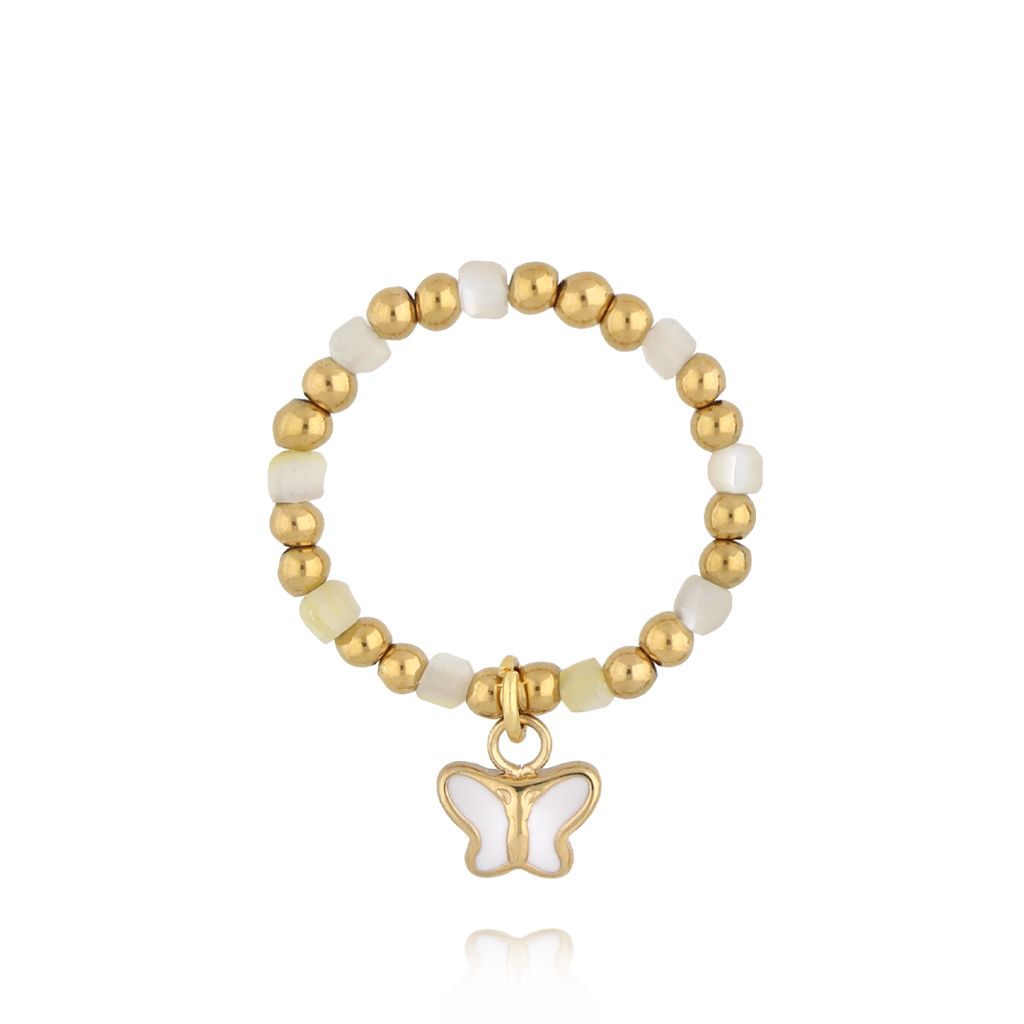 Pierścionek elastyczny złoty z motylem PSC0640 - By Dziubeka