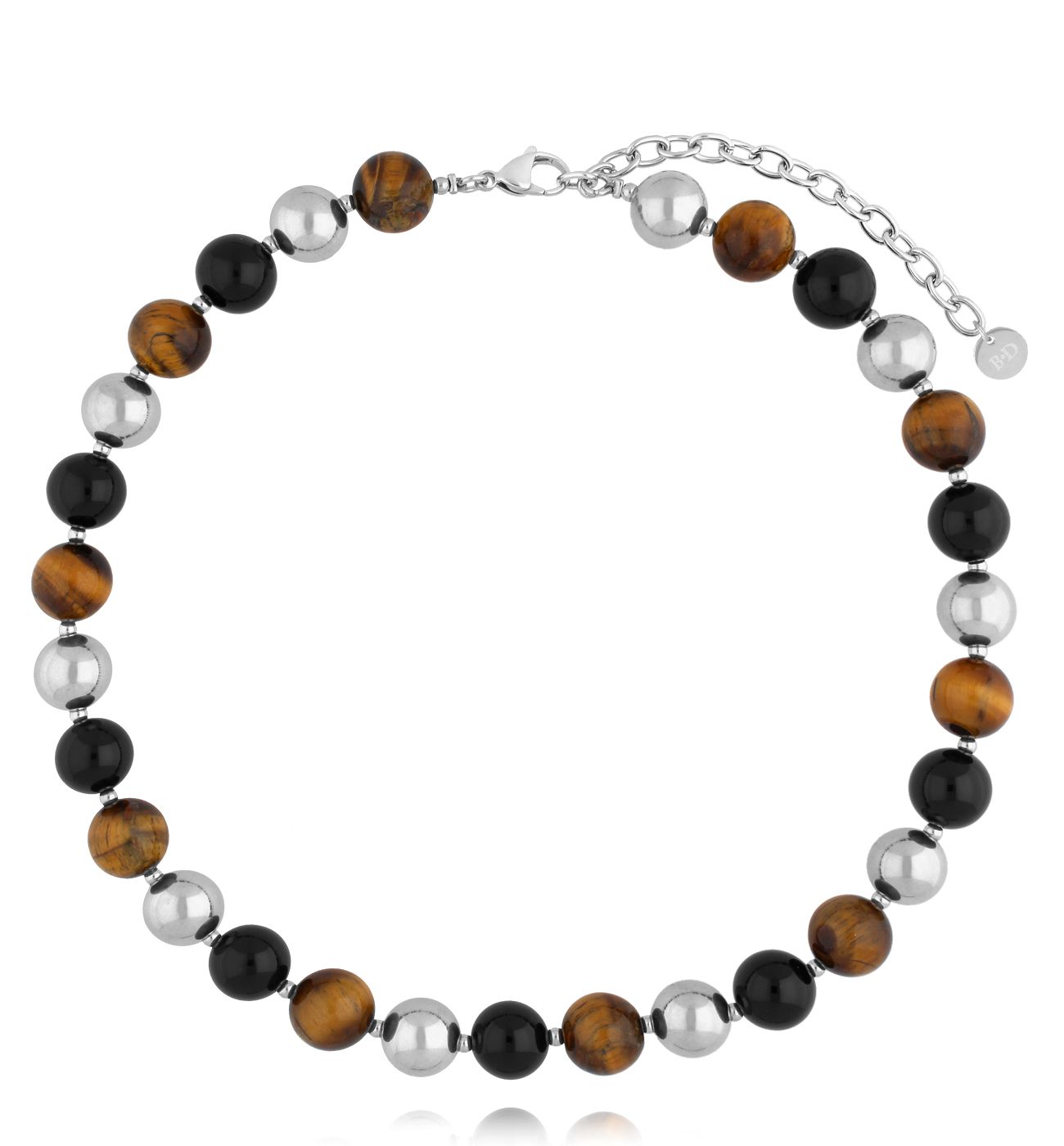 Naszyjnik z kulkami i tygrysim okiem srebrny - By Dziubeka