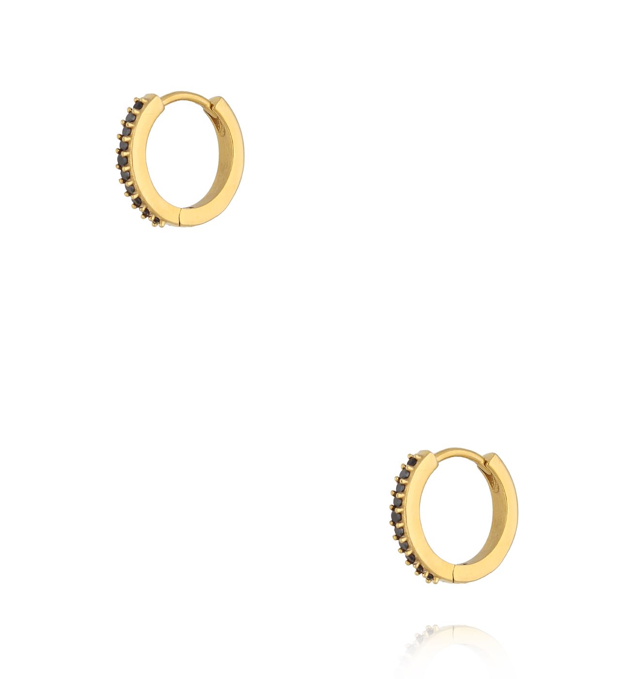 Kolczyk klasyczne złote kółeczka z czarnymi cyrkoniami - By Dziubeka