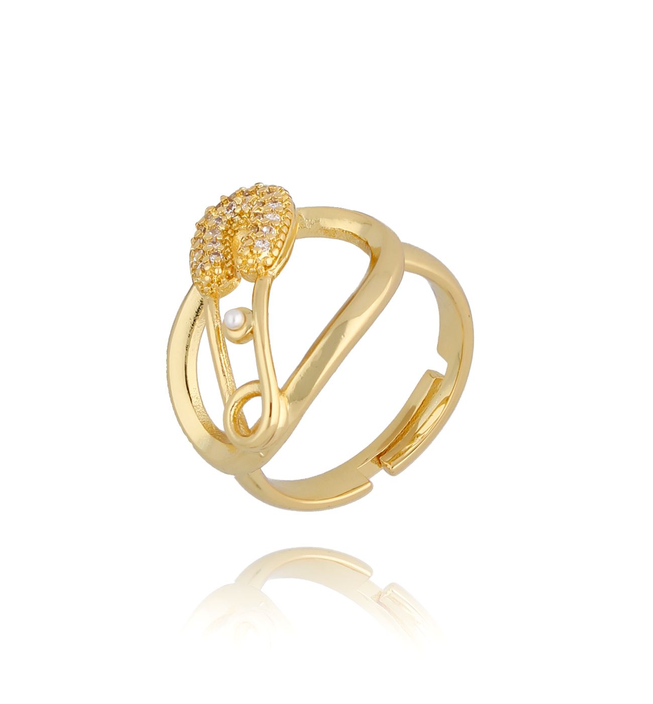 Pierścionek złoty z agrafką Safety Pin - By Dziubeka