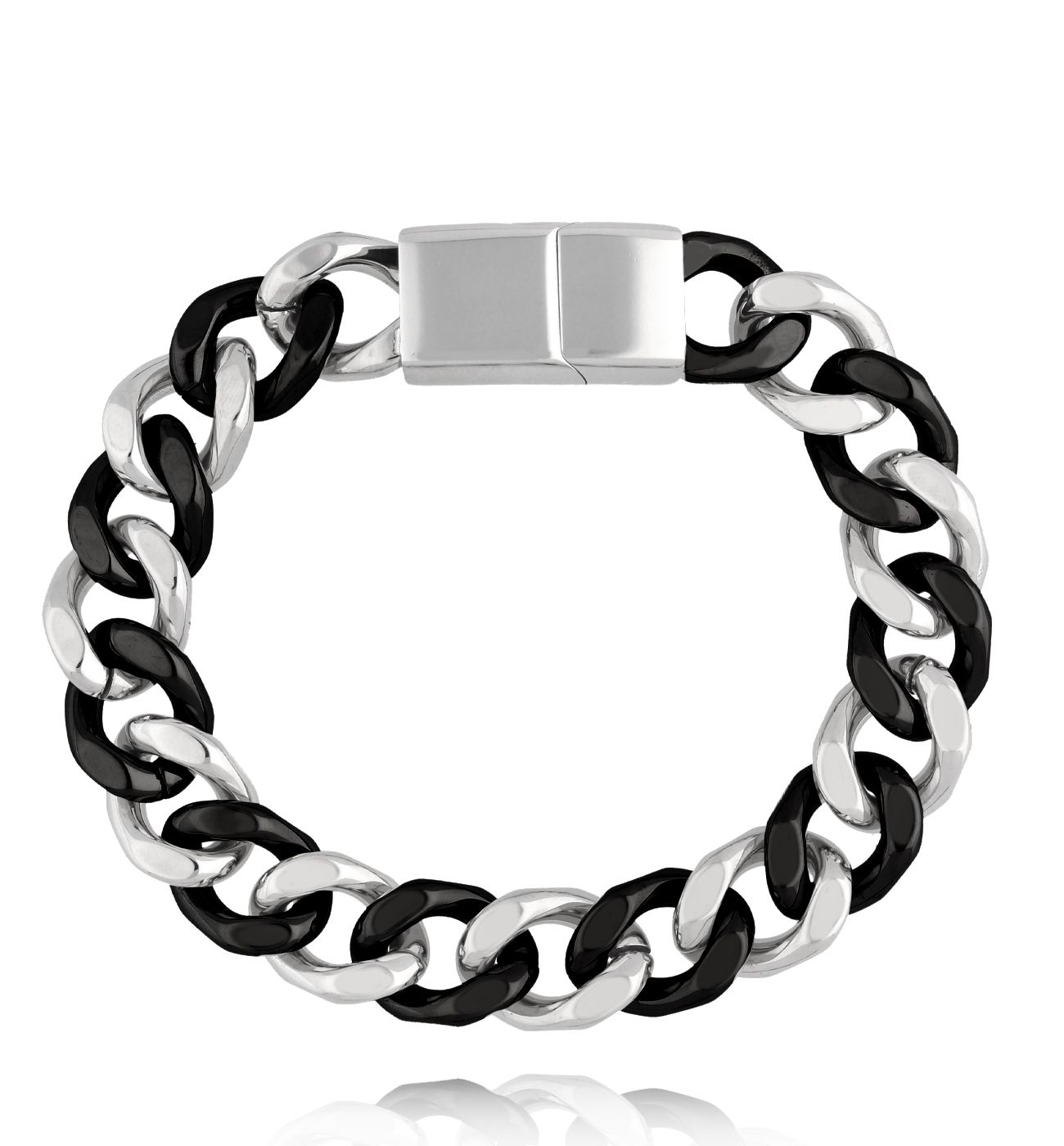 Bransoletka z łańcuchem srebrno czarnym 22 - By Dziubeka