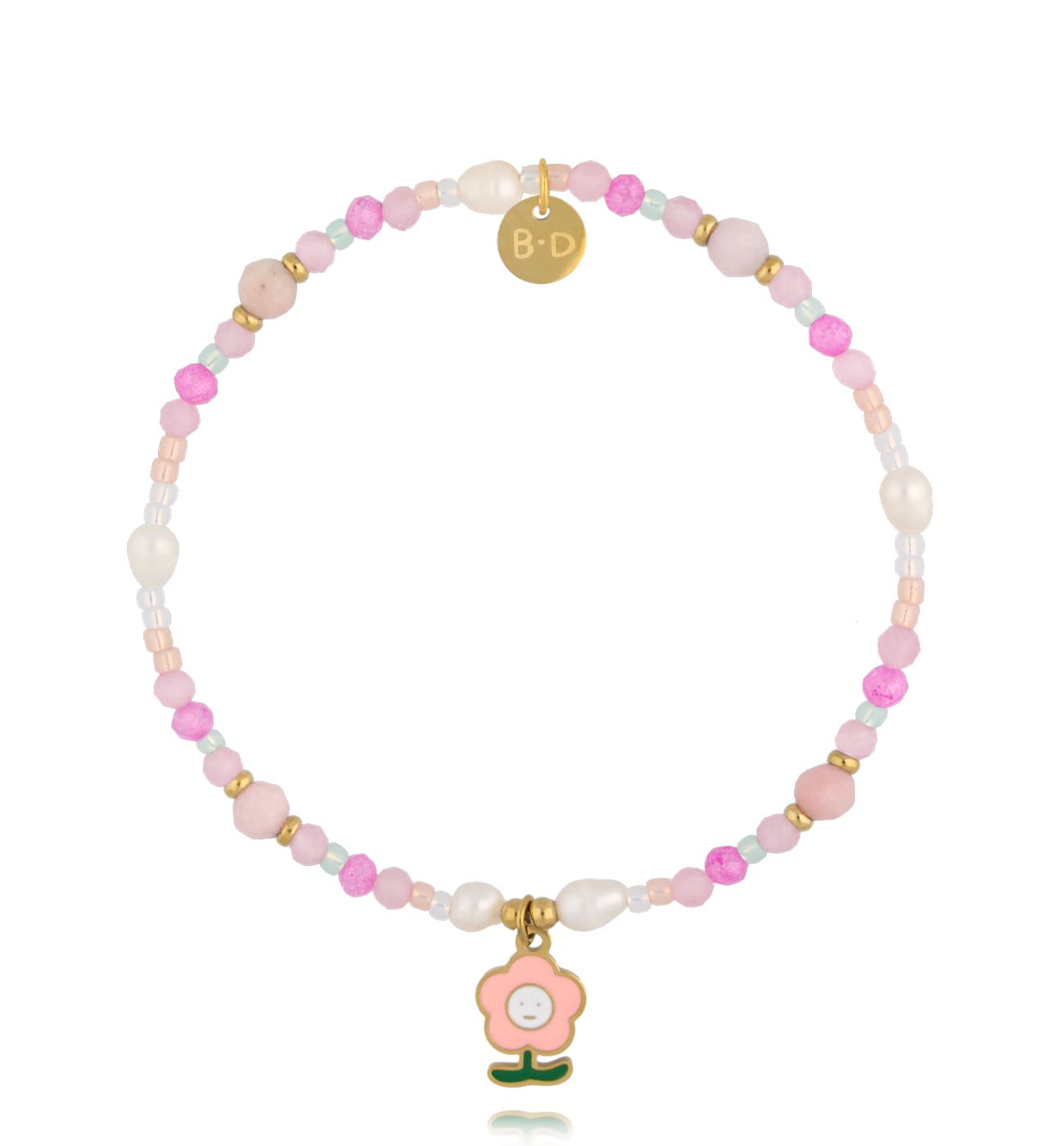 Bransoletka różowa z kwiatkiem BTW3370