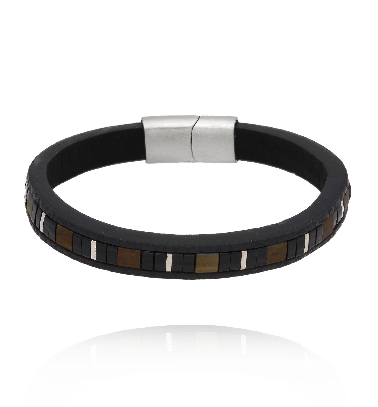 Bransoletka męska skórzana czarna BMITC0960