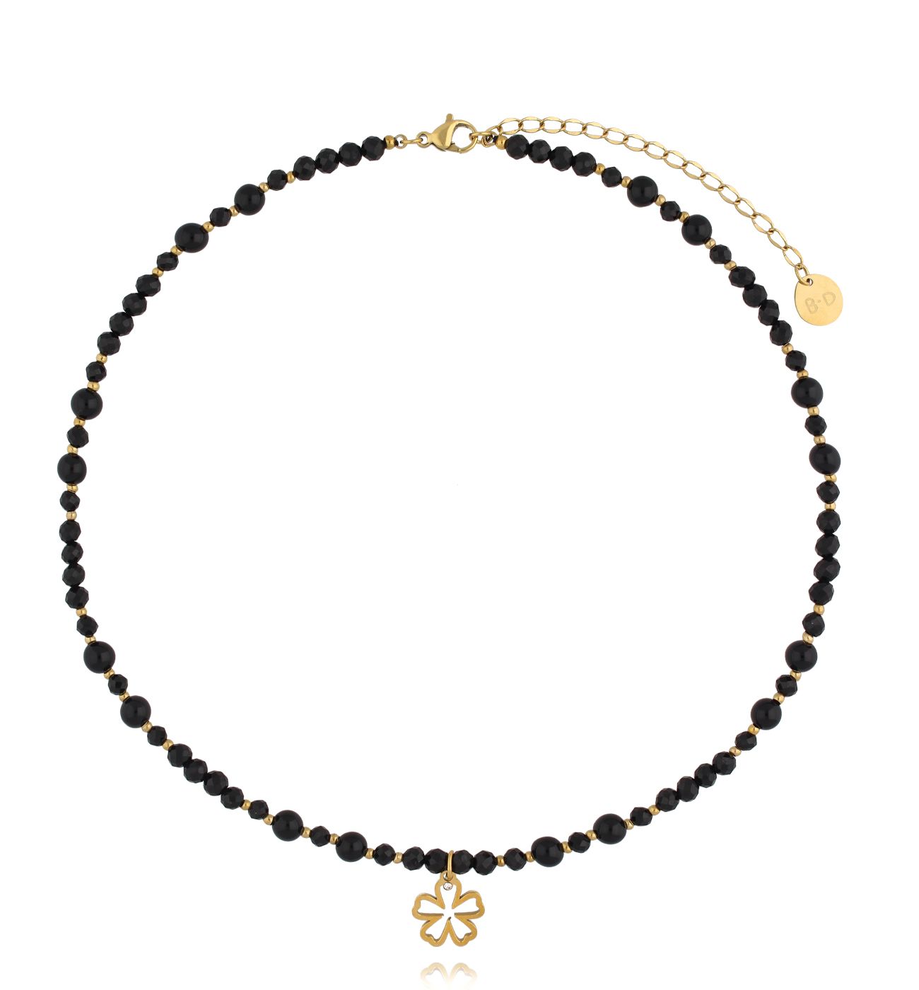 Naszyjnik z czarnymi turmalinami i kwiatuszkiem - By Dziubeka