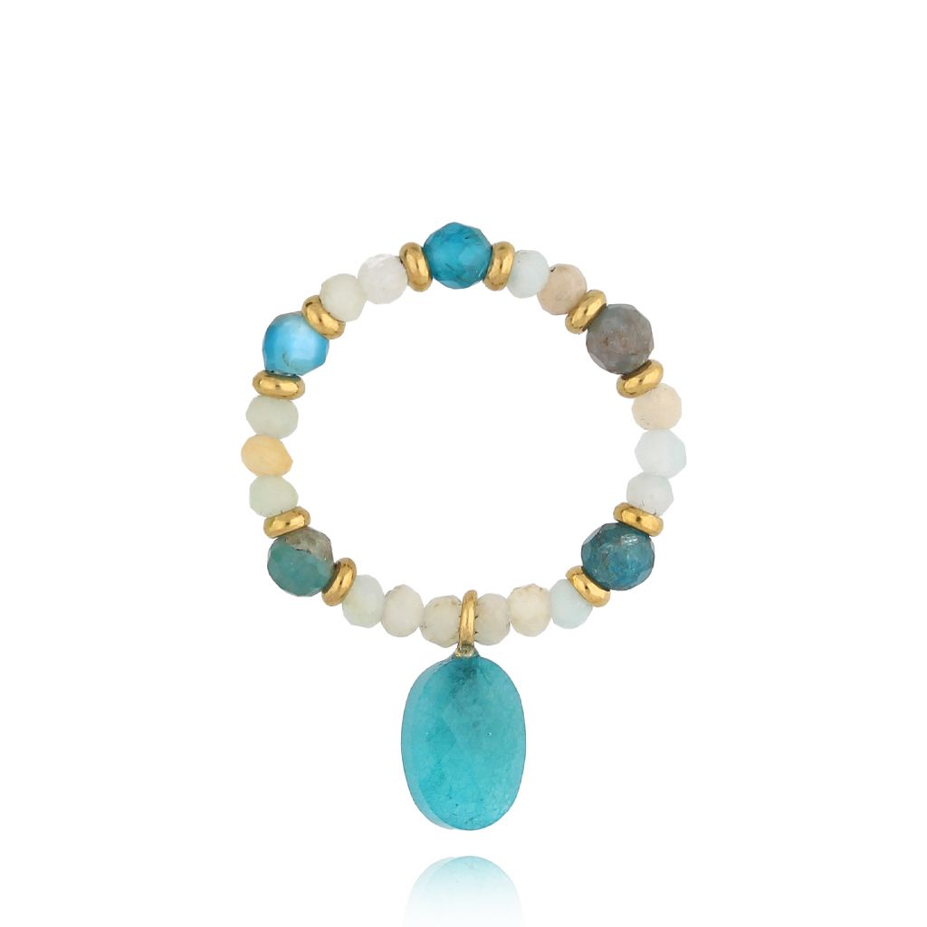 Pierścionek elastyczny z amazonitami Rocher PSC0512 - By Dziubeka