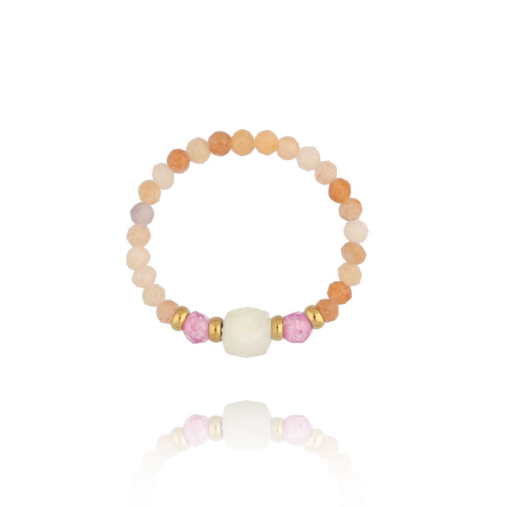 Pierścionek elastyczny z różowymi awenturynami - By Dziubeka