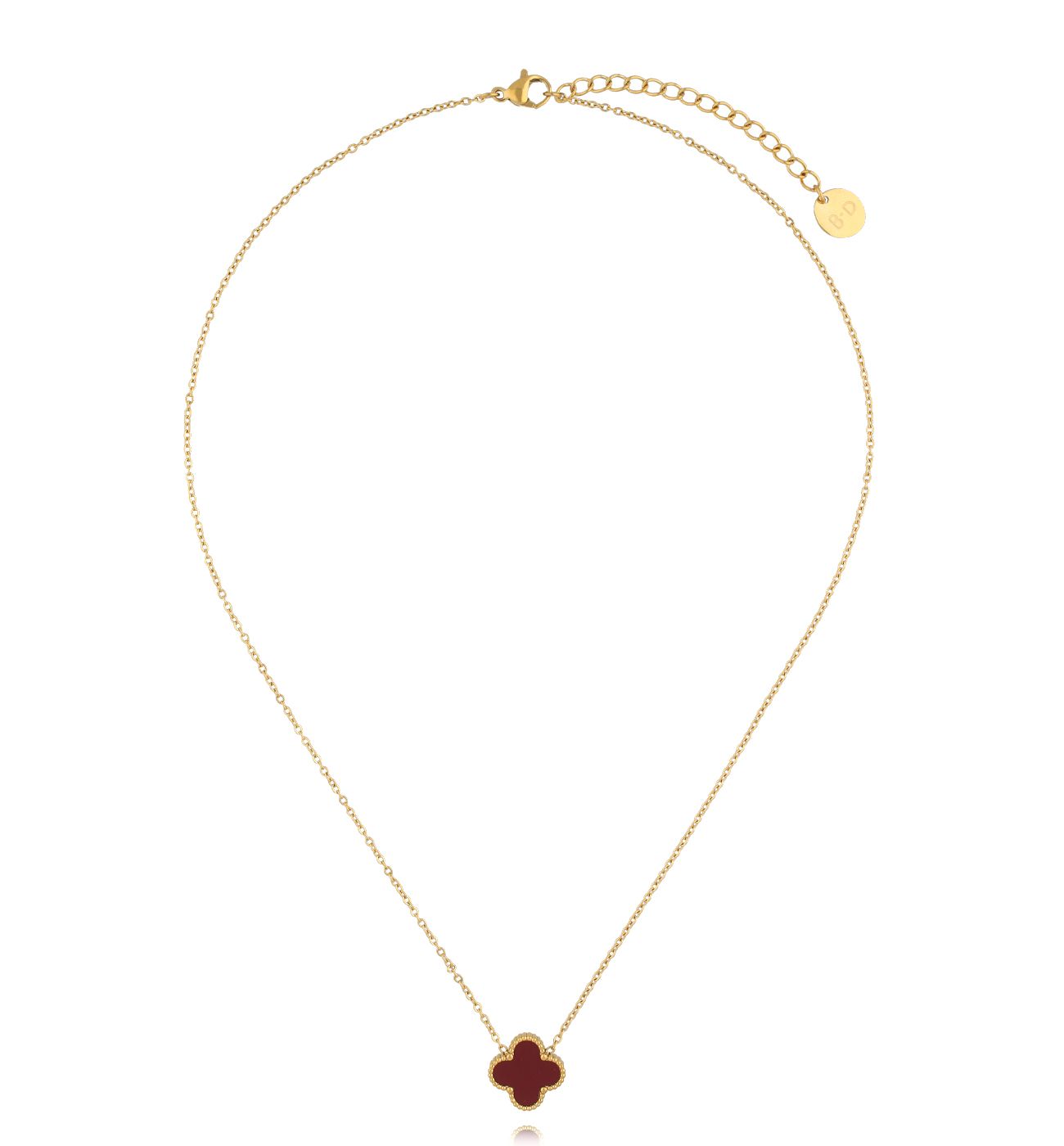 Naszyjnik z bordową koniczynką złoty NSY0372 - By Dziubeka