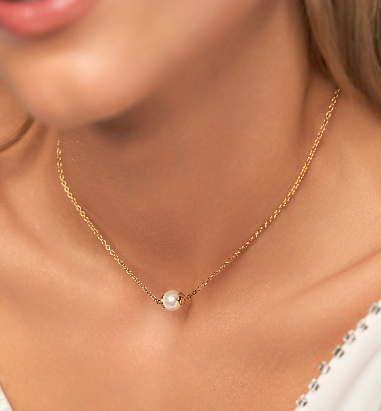 Naszyjnik ze stali szlachetnej z perłą pozłacany Independent NSA0252