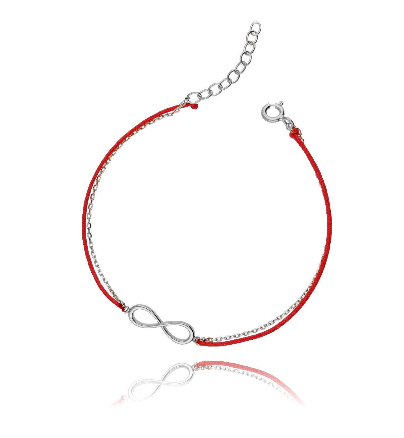 Bransoletka srebrna na czerwonym sznurku - nieskończoność BSE0042