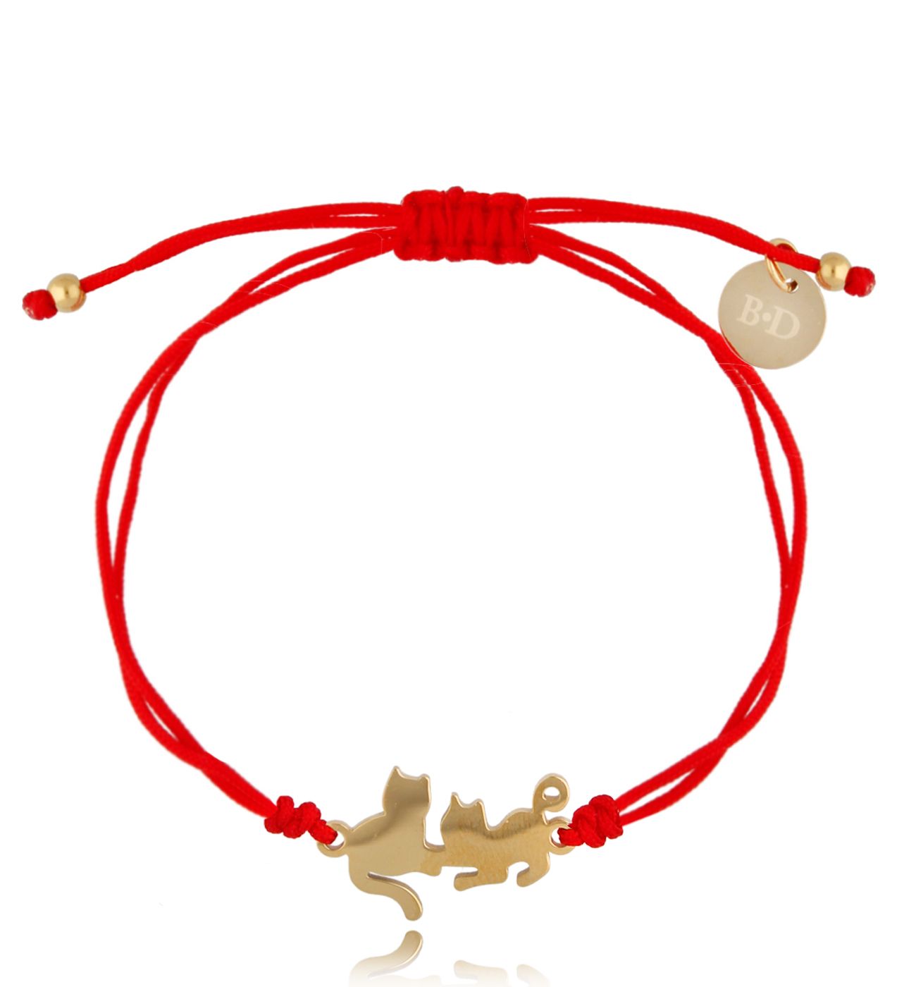 Bransoletka złota z czerwonym sznurkiem i kotkami Kitty BGL0705