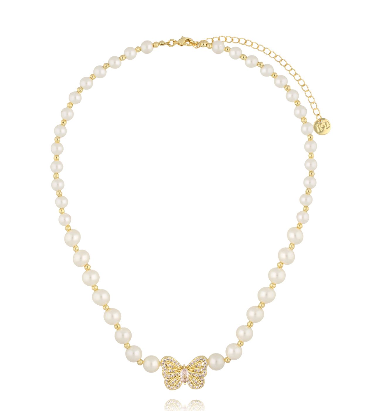 Naszyjnik perłowy z motylem z cyrkoniami NPE0361