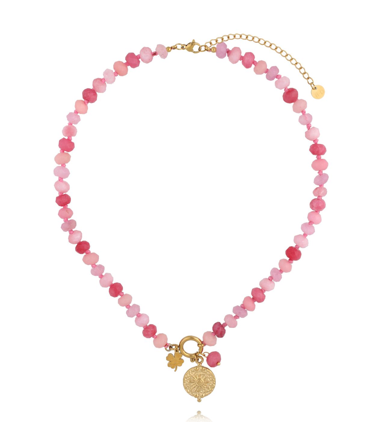 Naszyjnik różowy z jadeitami i zawieszką NPA1375