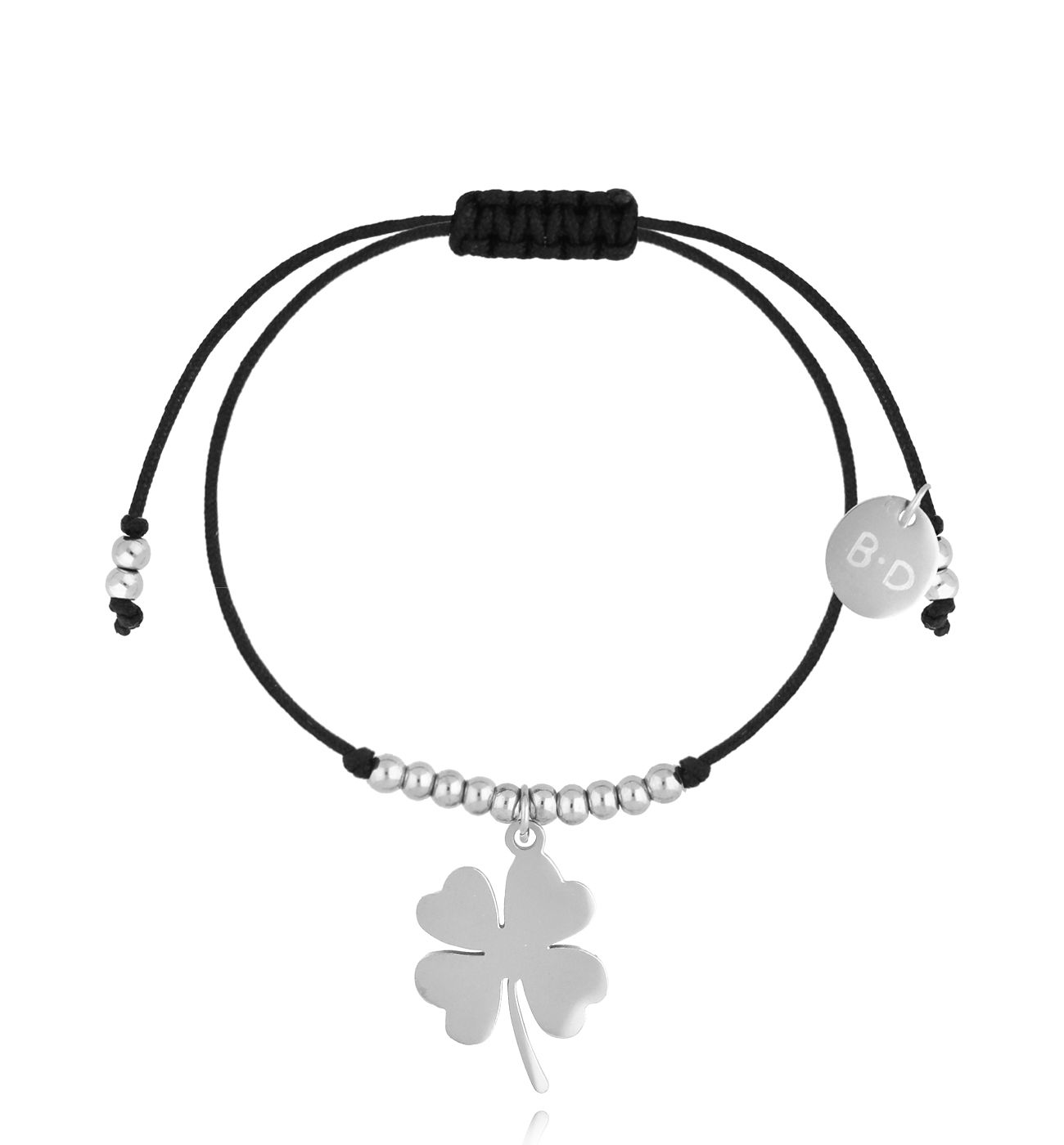 Bransoletka czarna ze srebrną koniczynką Bonheur BGL0913