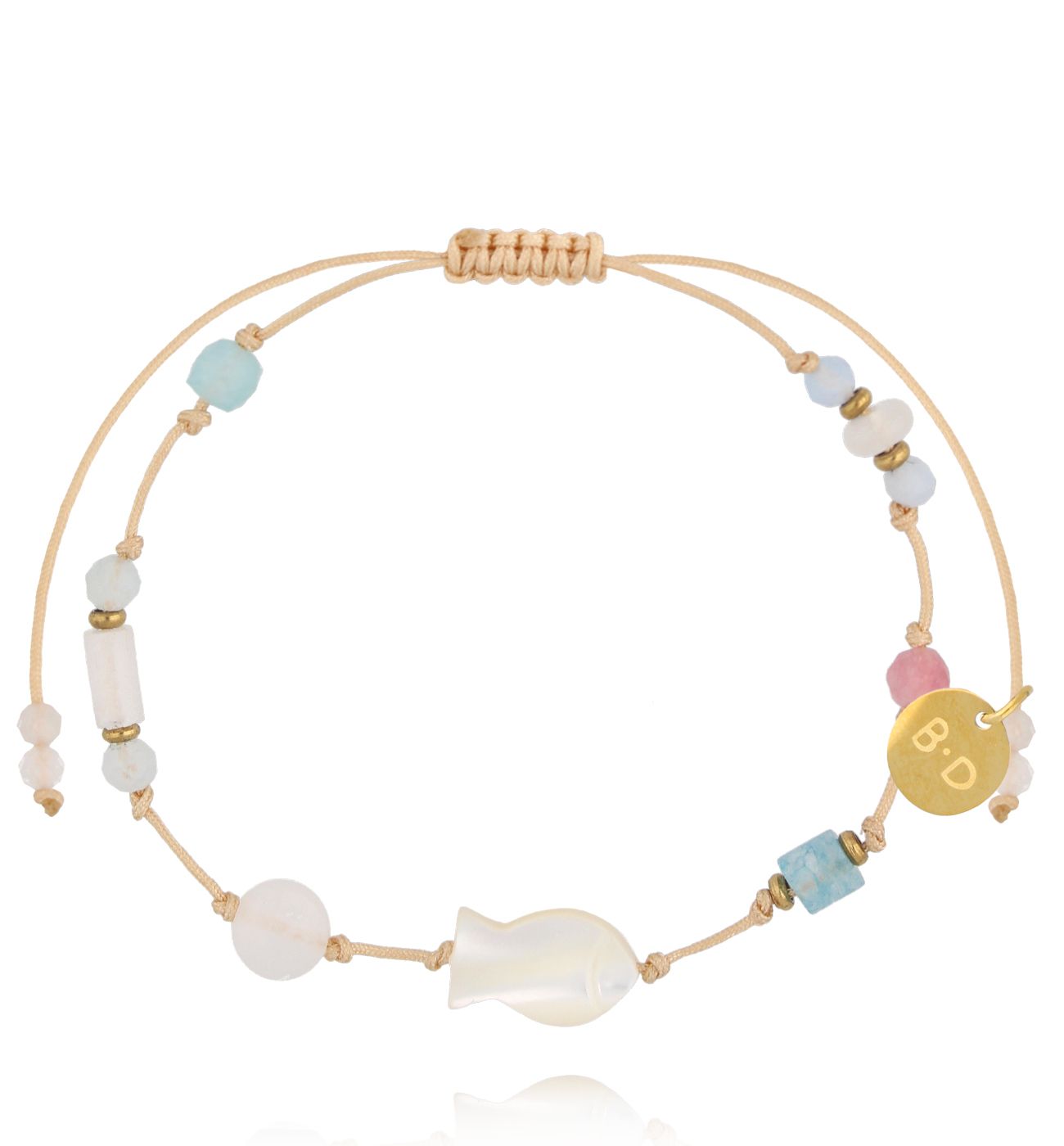 Bransoletka z rybką z naturalnej muszli, jadeitem i turmalinem BMT0316