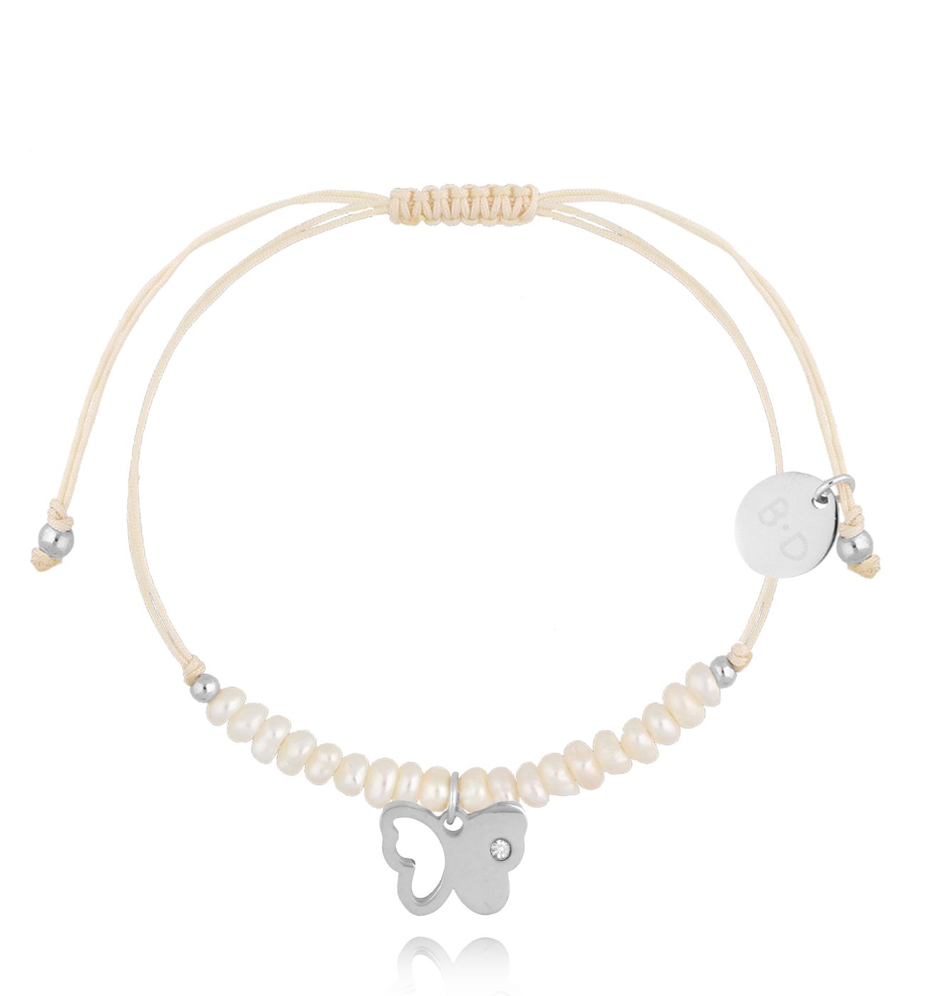 Bransoletka z perełkami i srebrnym motylkiem Feliz BMT0052