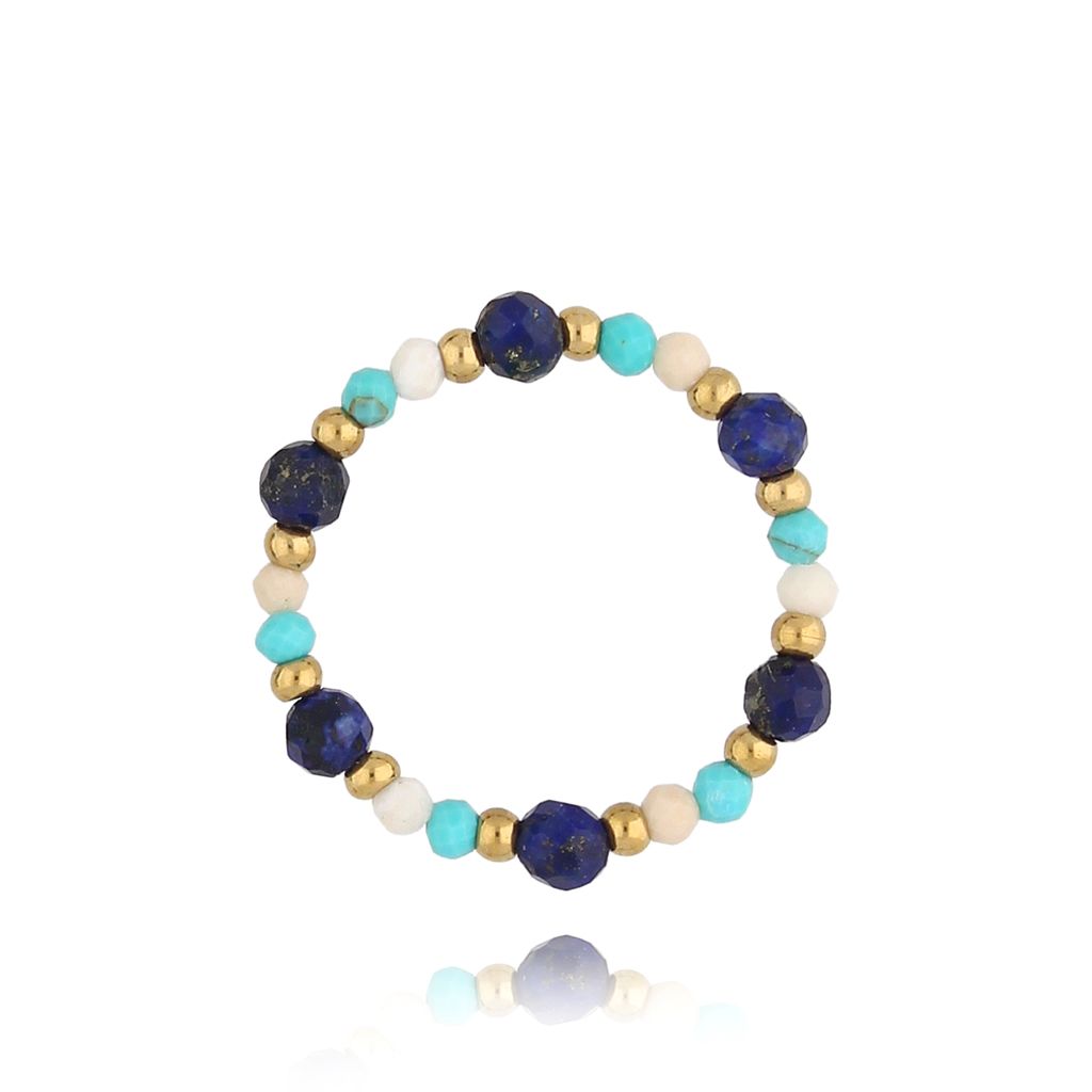 Pierścionek elastyczny z kamieniami naturalnymi Sea Foam PSC0479 - By Dziubeka