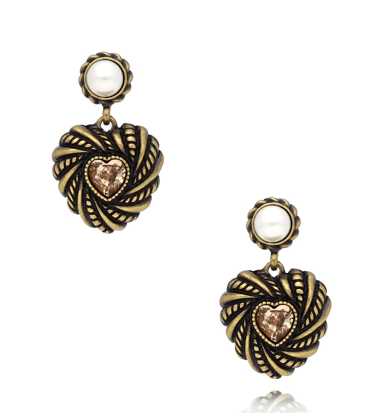 Kolczyki antyczne z sercami złote Bel Amour - By Dziubeka