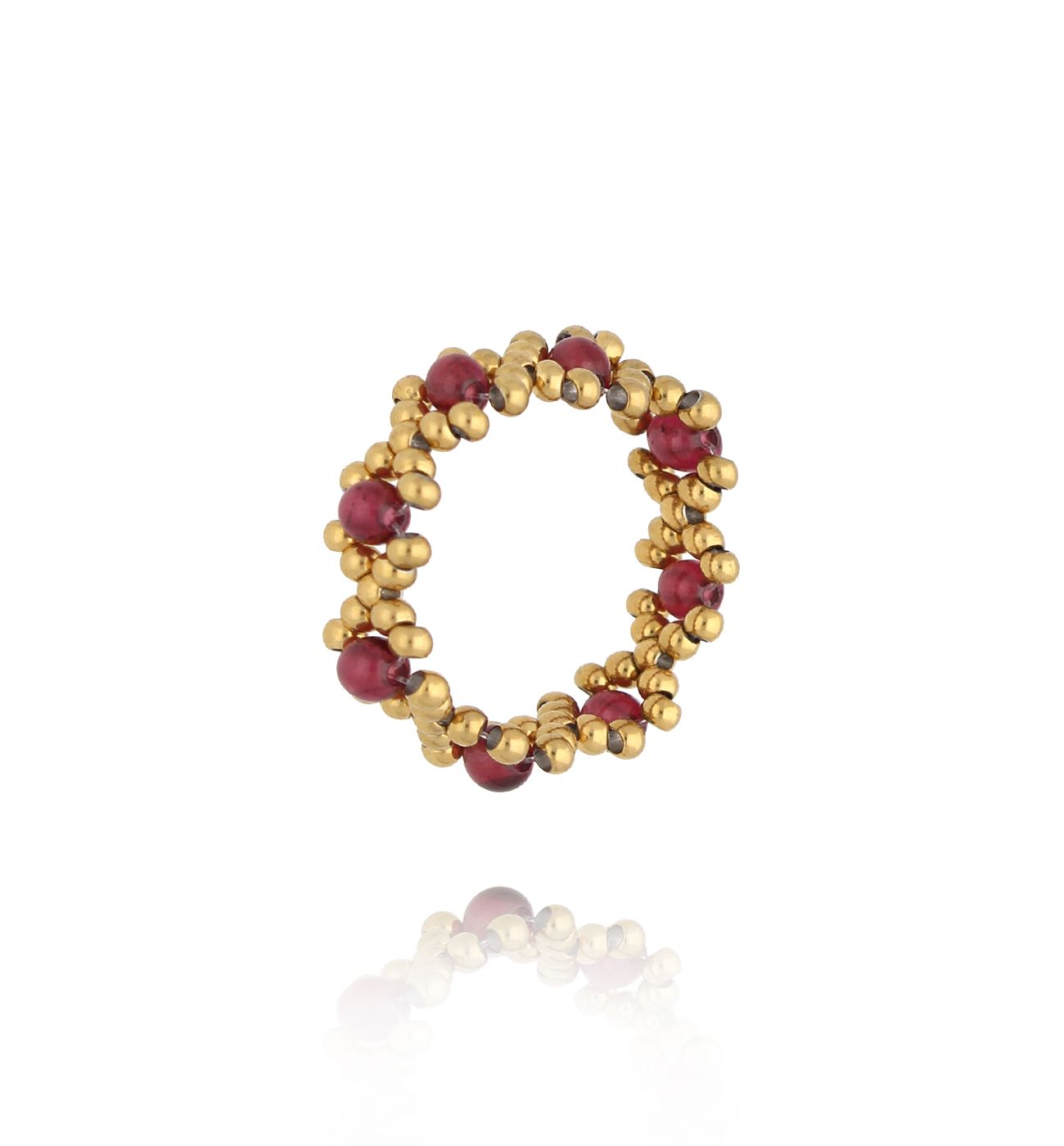 Pierścionek elastyczny z granatami złoty PSC0688 - By Dziubeka