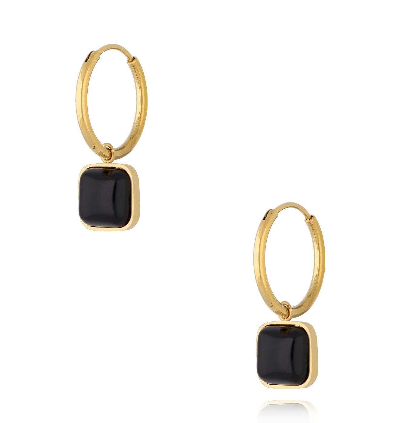 Kolczyki kółka z czarnym agatem - By Dziubeka