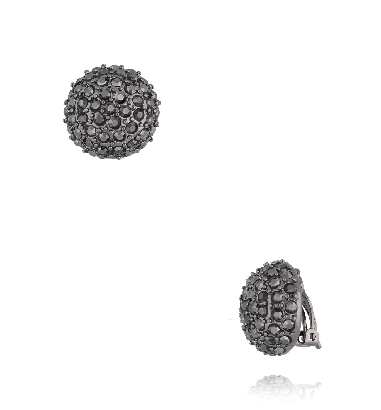Klipsy czarne z kryształkami okrągłe - By Dziubeka