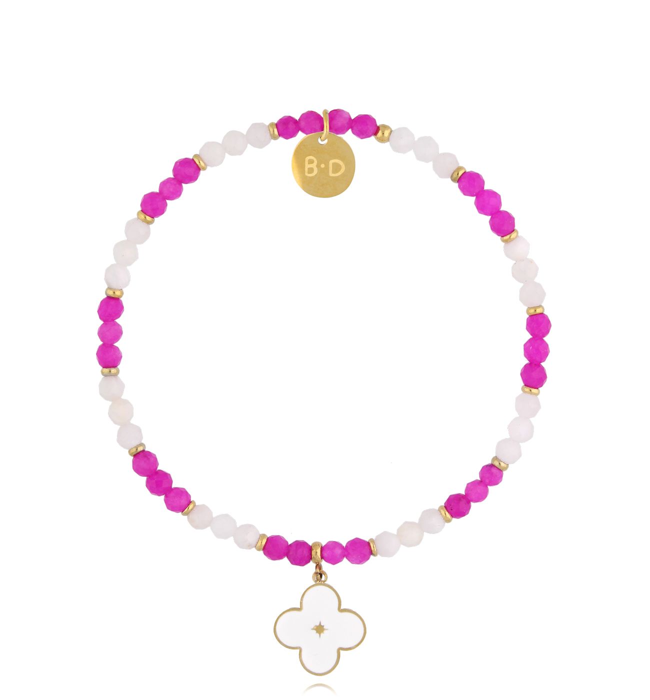 Bransoletka biało fuksjowa z koniczynką Cytisum - By Dziubeka