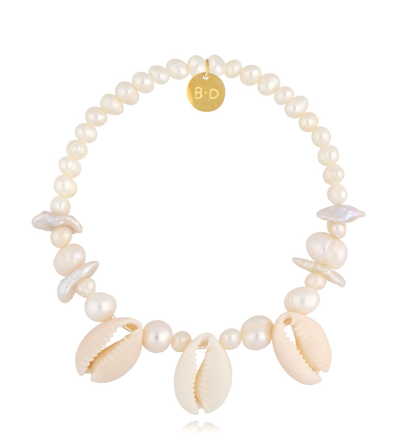 Bransoletka biała z perłami i muszlami Ocean - By Dziubeka