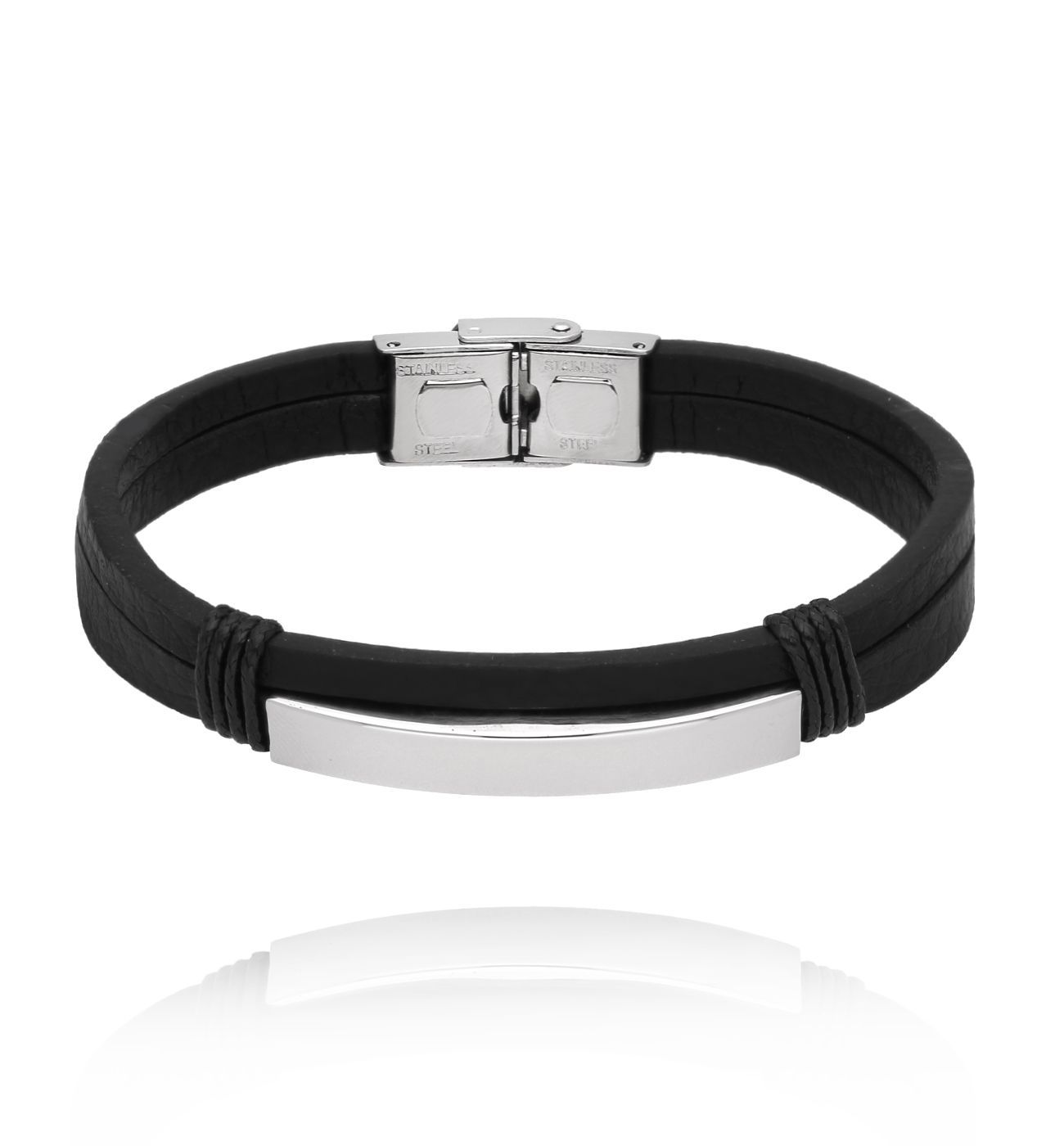 Bransoletka męska skórzana srebrna 19 - By Dziubeka