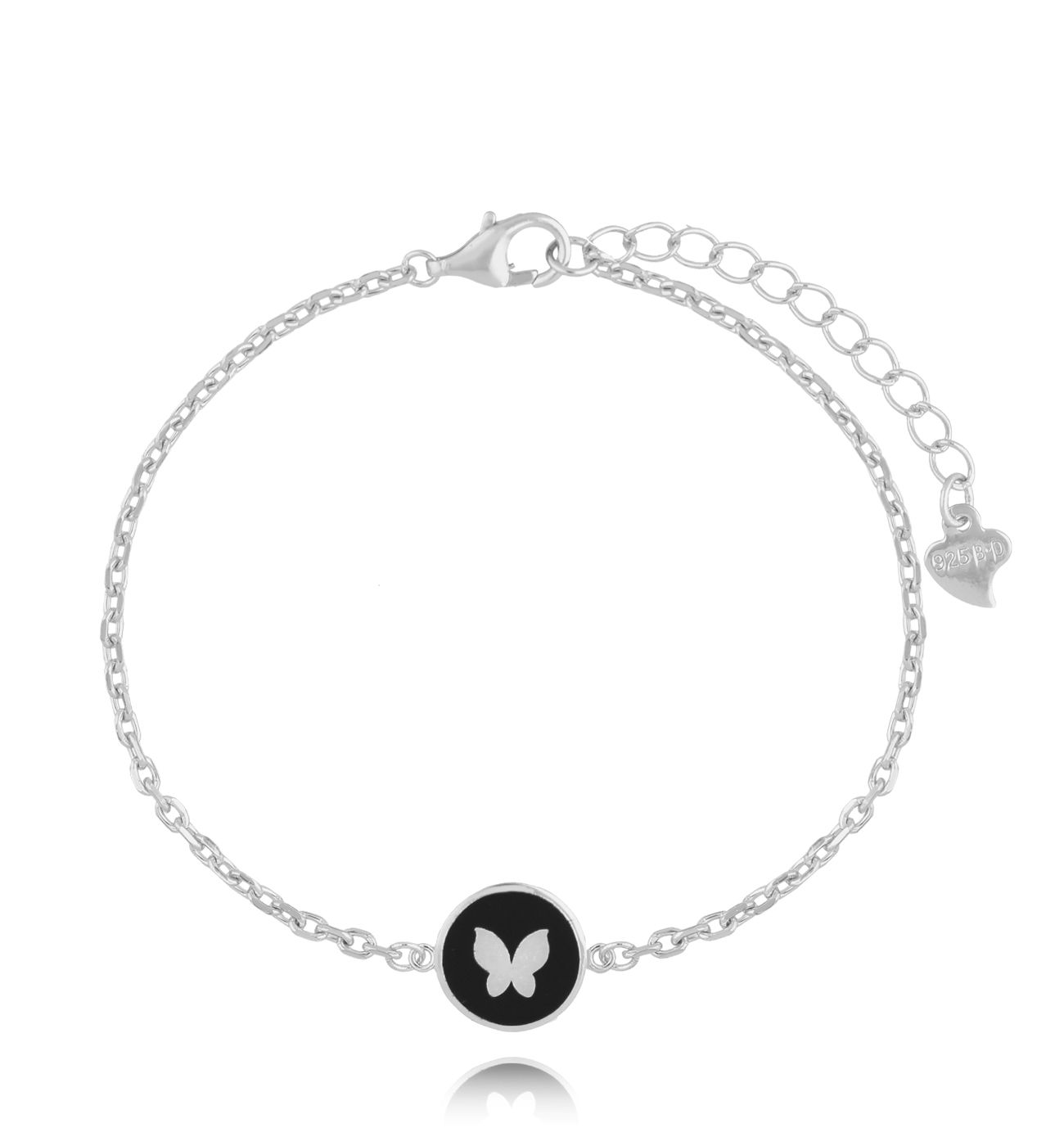 Bransoletka srebrna z motylkiem i czarną emalią BCA0005 - By Dziubeka