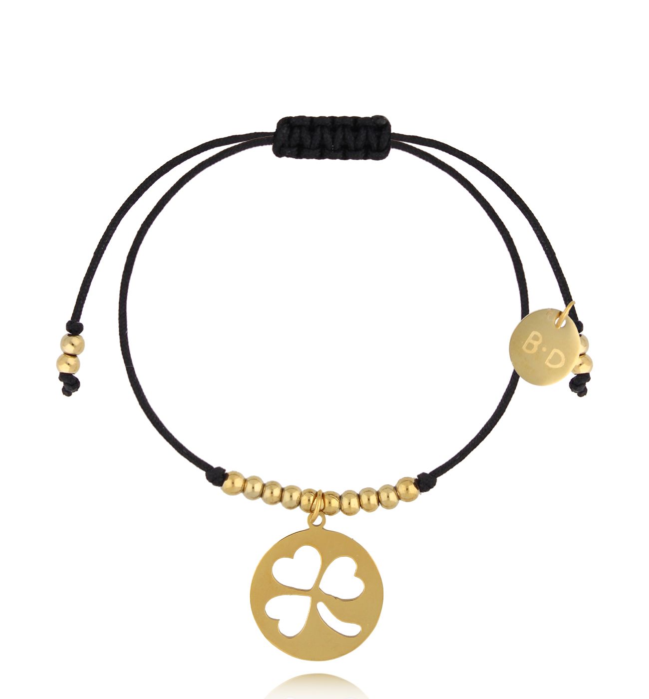 Bransoletka czarna ze złotą koniczynką Prospérité BGL0918
