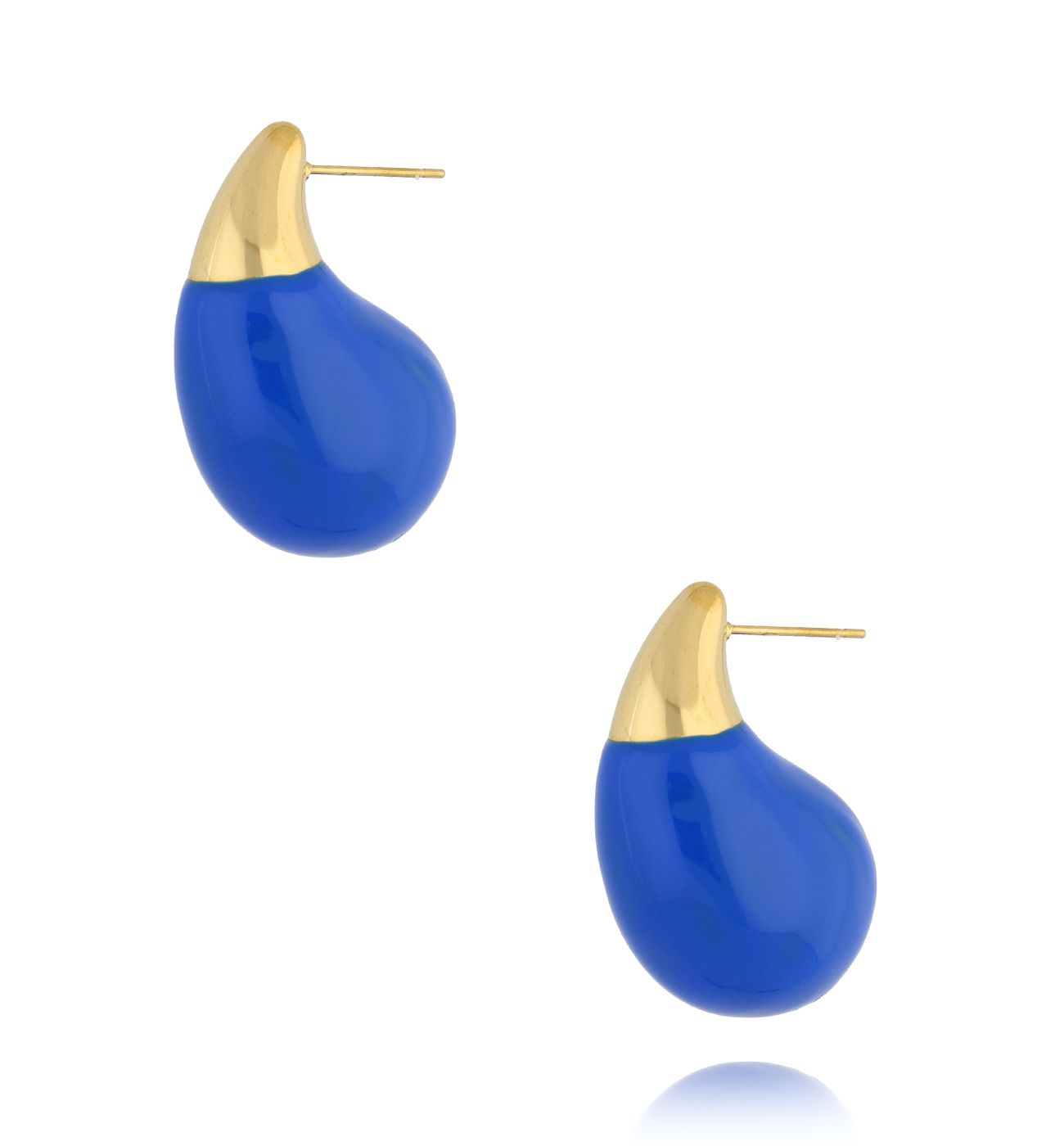 Kolczyki złote łezki duże z granatową emalią Enamel Kylie - By Dziubeka