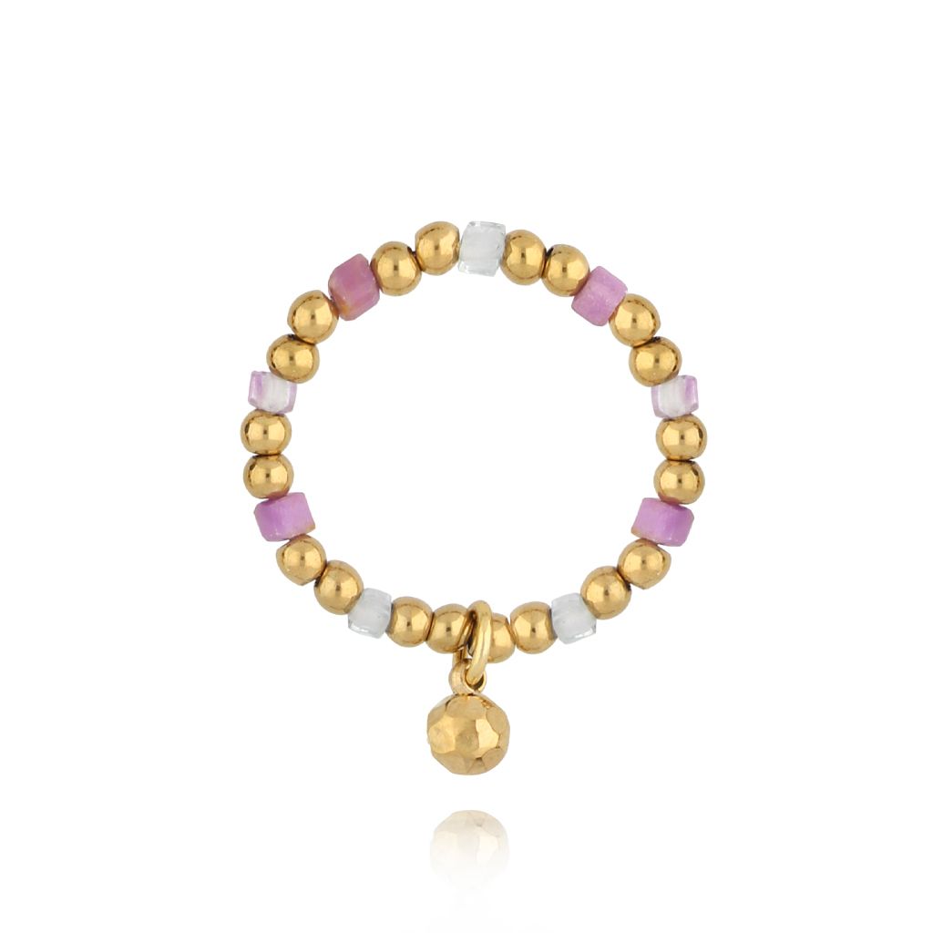 Pierścionek elastyczny fioletowo zloty PSC0639 - By Dziubeka