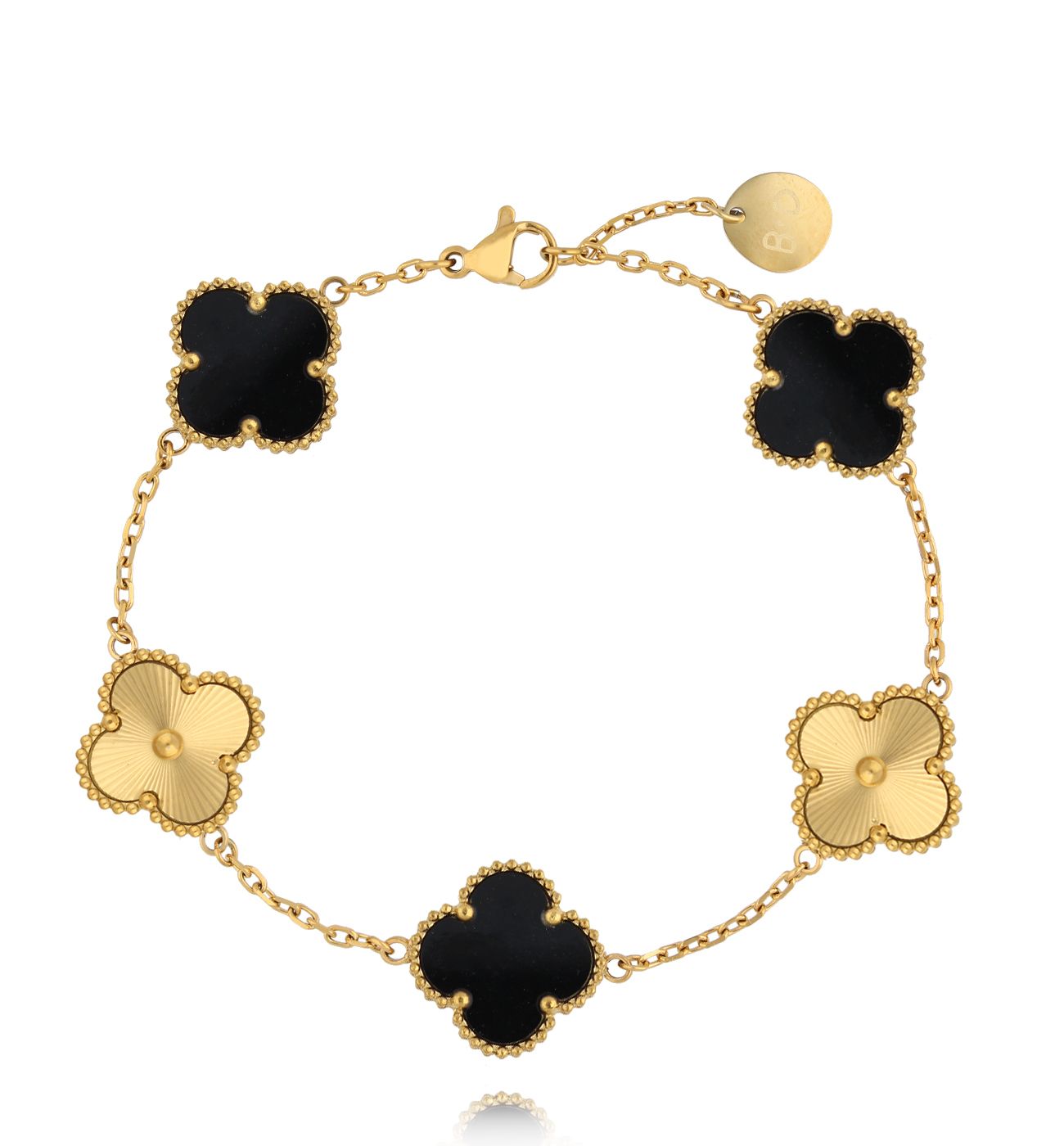 Bransoletka z czarnymi koniczynkami złota Clovers BSY0189 - By Dziubeka