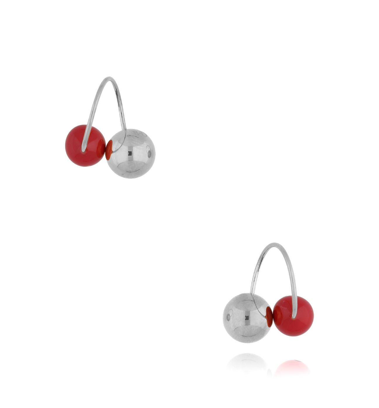 Kolczyki srebrne z kulkami i czerwoną emalią Enamel Balls KSA0999