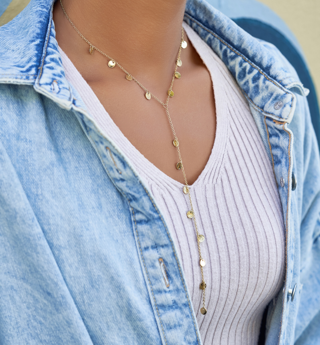 Naszyjnik złoty krawatka z dyskami Fresh - By Dziubeka