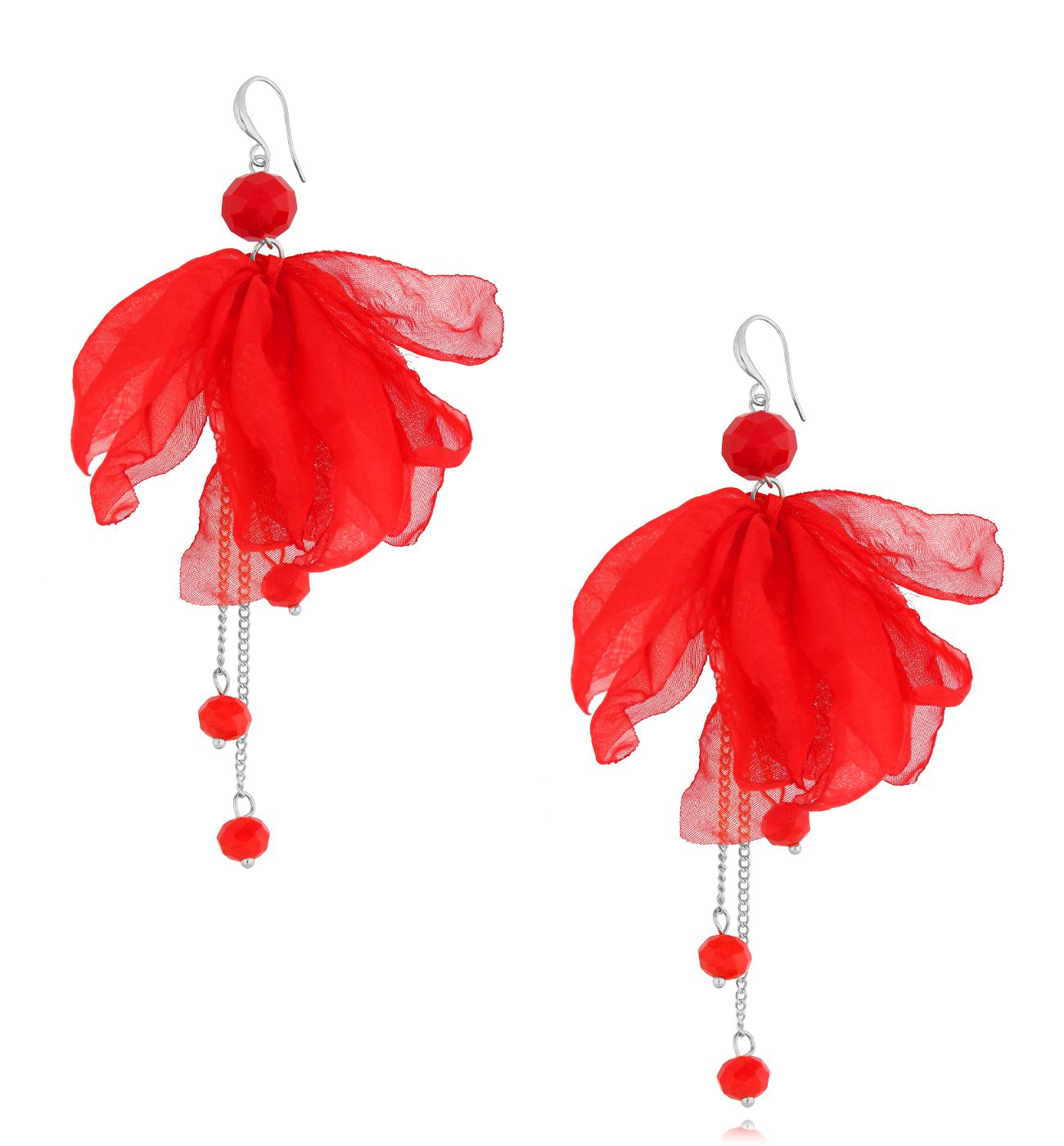 Kolczyki czerwone z szyfonu Carnation - By Dziubeka