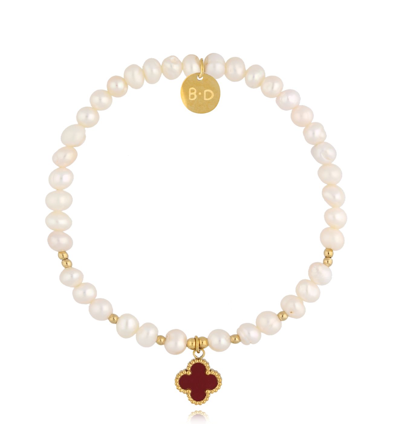 Bransoletka z perłami i koniczynką BPE0117 - By Dziubeka