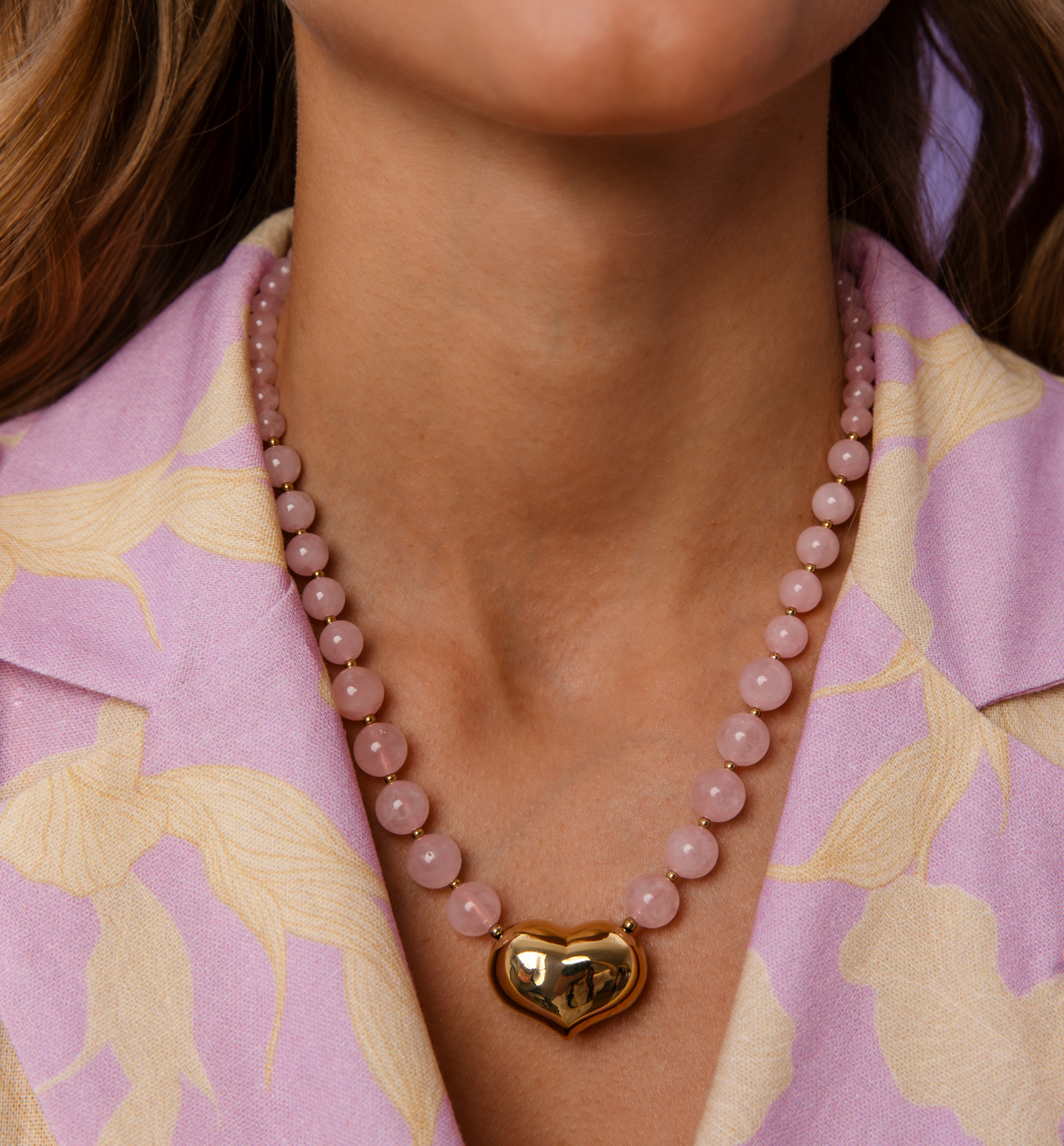 Naszyjnik z kwarcami różowymi i sercem - By Dziubeka