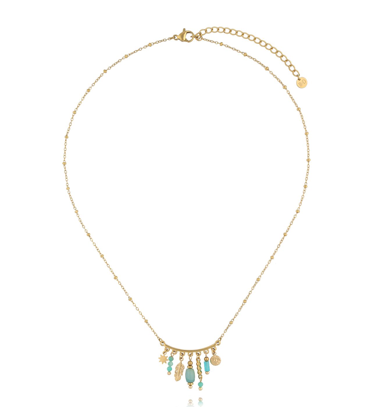 Naszyjnik z amazonitami i zawieszkami złoty NEA0031