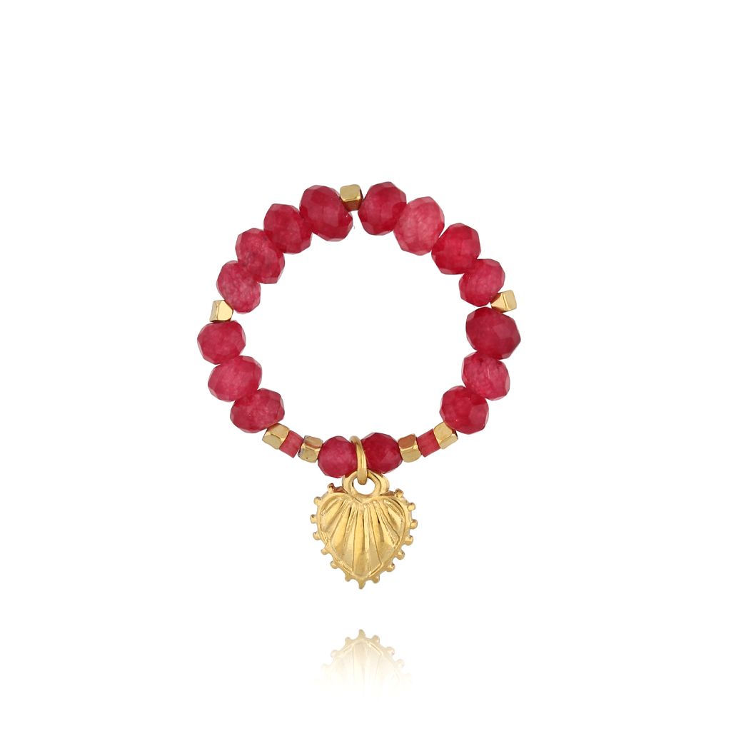 Pierścionek elastyczny bordowy z serduszkiem PSC0763 - By Dziubeka