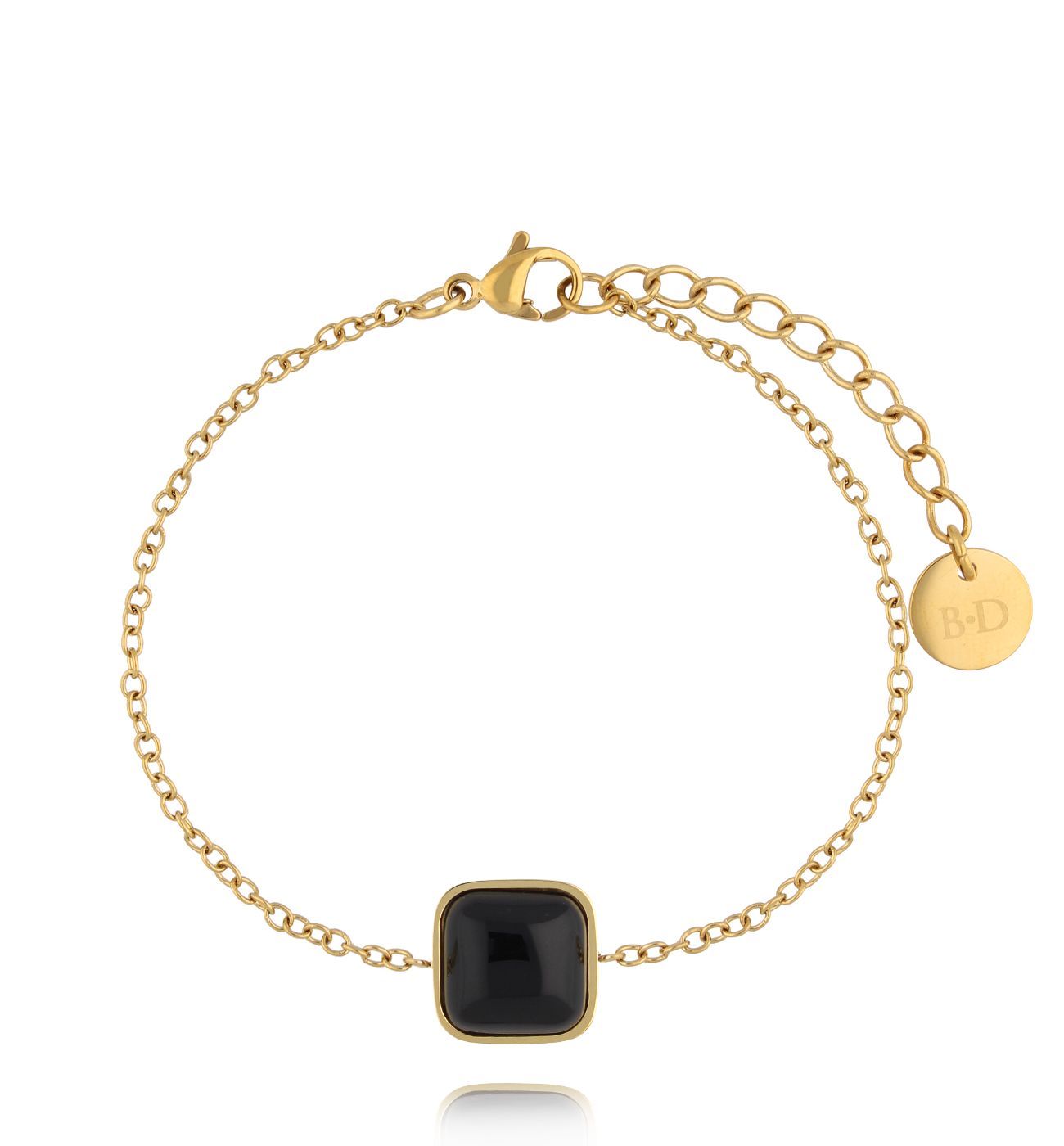 Bransoletka z czarnym agatem złota - By Dziubeka