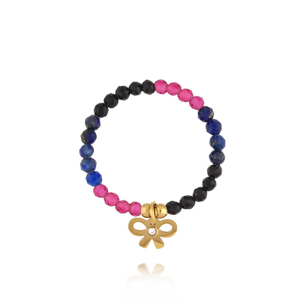 Pierścionek elastyczny z kokardką kolorowy - By Dziubeka