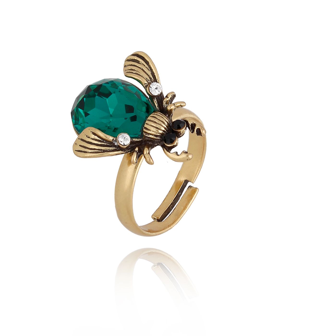 Pierścionek ze szmaragdowym owadem Midnight PMI0116 - By Dziubeka